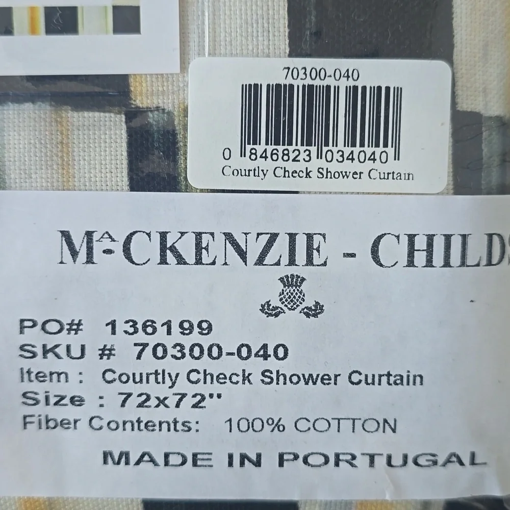 MacKenzie-Childs Courtly Check Shower Curtain with Striped Border,$218.00